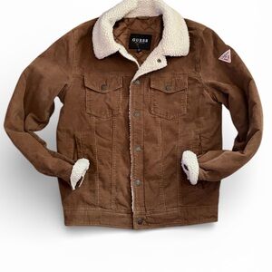 GUESS Vintage Brown Corduroy Sherpa Y2K Barncoat Jacket .